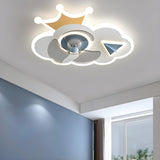 Kids Room Cartoon Cloud Crown LED Ceiling Fan Light Image - 5