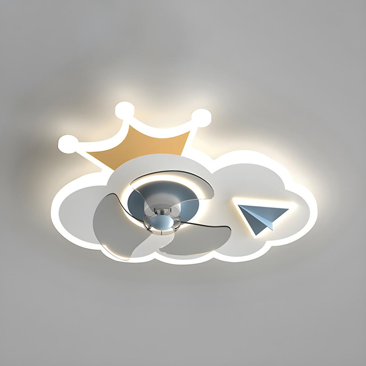 Kids Room Cartoon Cloud Crown LED Ceiling Fan Light Image - 8