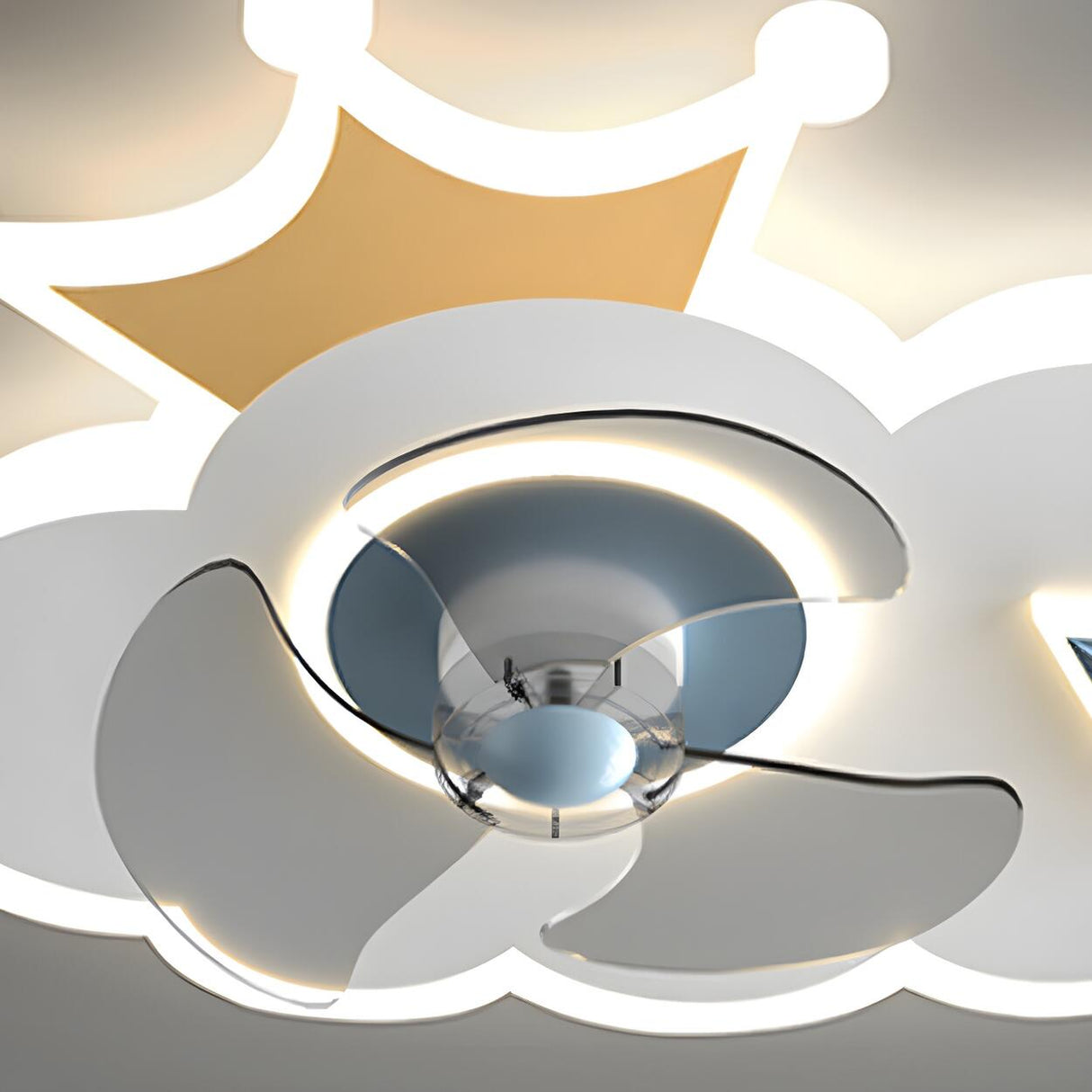 Kids Room Cartoon Cloud Crown LED Ceiling Fan Light Image - 9