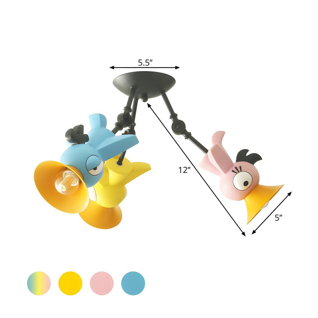 Kids Room Cartoon Colorful Bird Semi-Flush Mount Light 