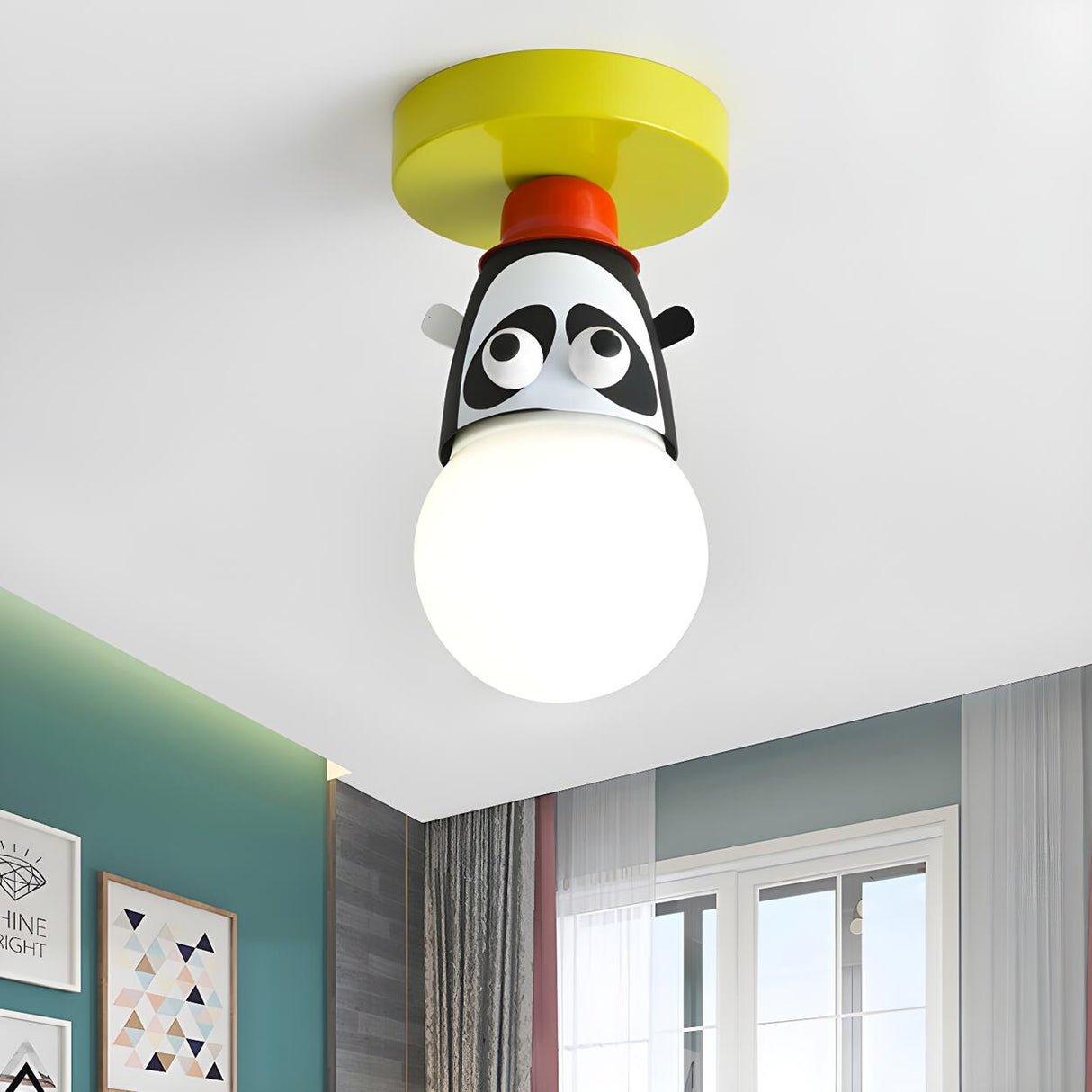 Kids Room Cartoon Giraffe Semi-Flush Mount Ceiling Lamp Image - 6