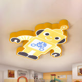 Kids Room Cartoon Orange Robot LED Flush Mount Light Image - 10