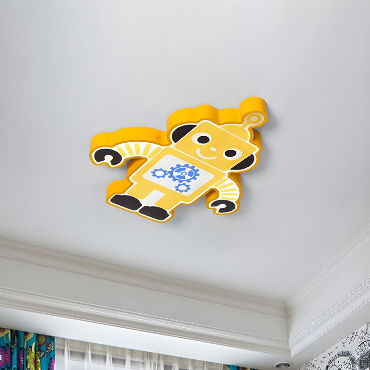 Kids Room Cartoon Orange Robot LED Flush Mount Light Image - 11