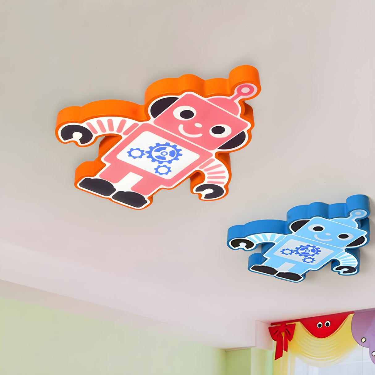 Kids Room Cartoon Orange Robot LED Flush Mount Light Image - 2