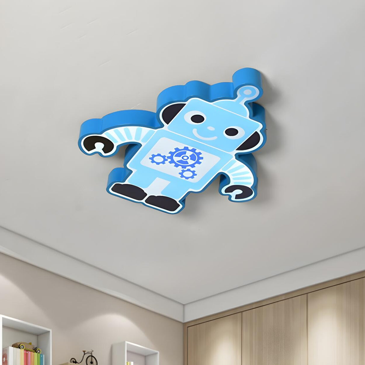 Kids Room Cartoon Orange Robot LED Flush Mount Light Image - 6