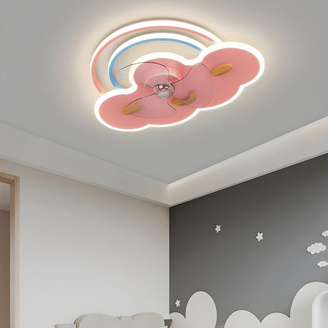 Kids Room Cartoon Rainbow Cloud Ceiling Fan with Light Image - 1