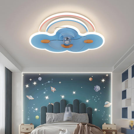 Kids Room Cartoon Rainbow Cloud Ceiling Fan with Light Image - 2