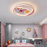 Kids Room Cartoon Rocket Round Ceiling Fan with Light Image - 14