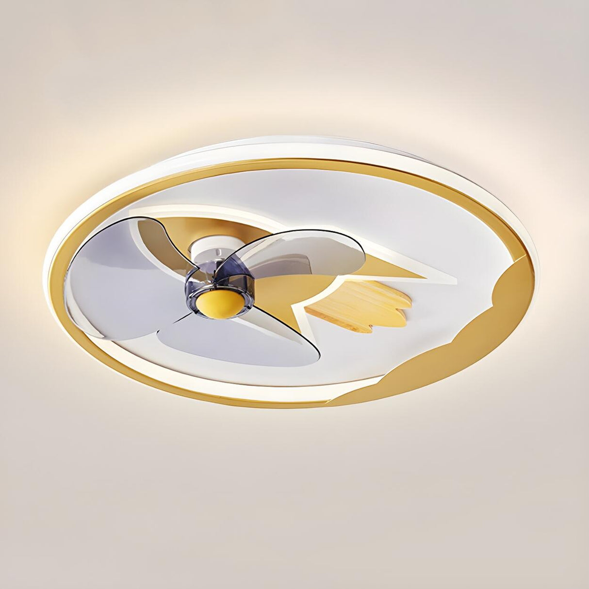 Kids Room Cartoon Rocket Round Ceiling Fan with Light Image - 2