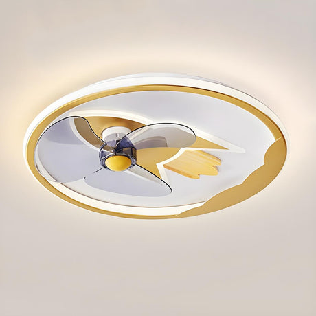 Kids Room Cartoon Rocket Round Ceiling Fan with Light Image - 2