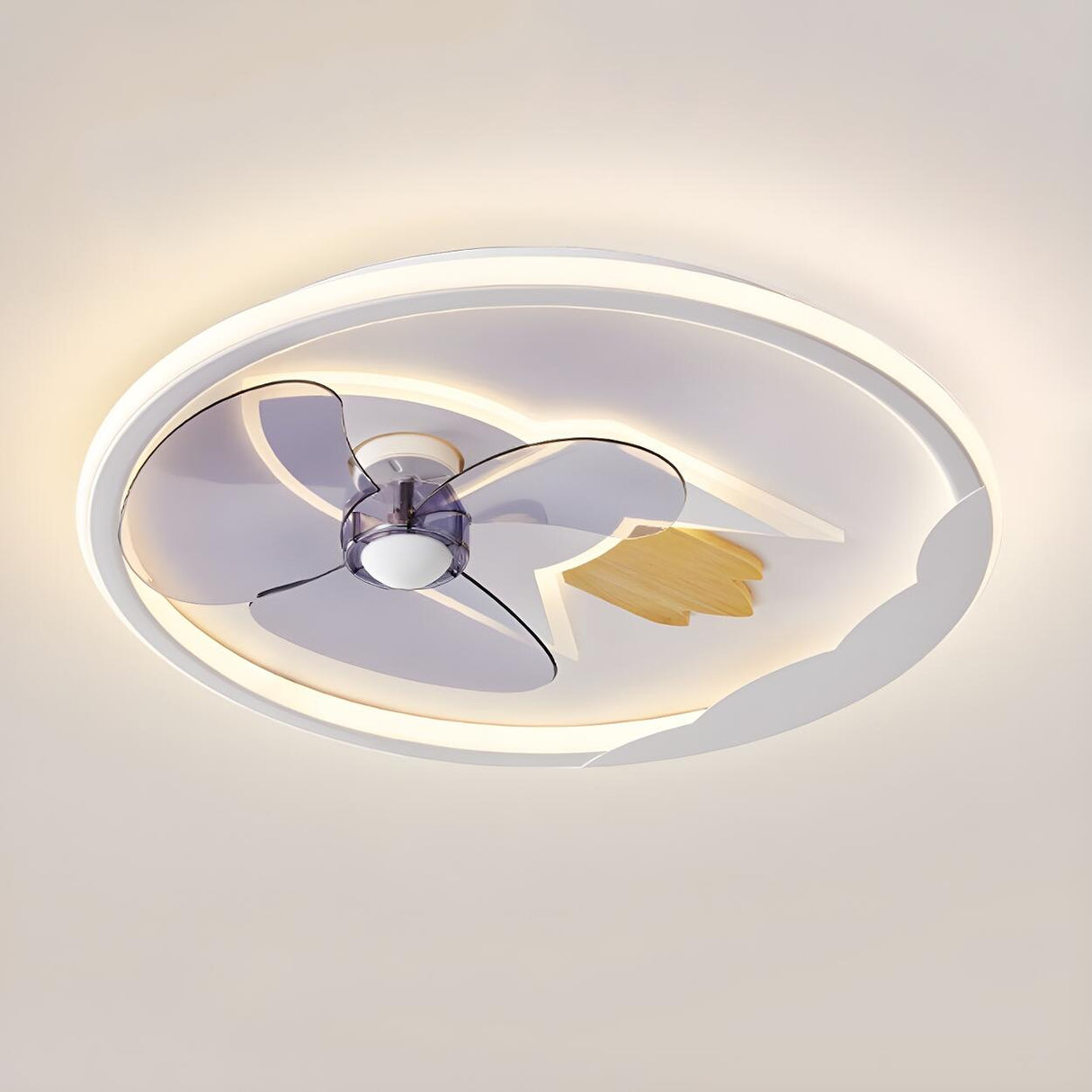 Kids Room Cartoon Rocket Round Ceiling Fan with Light Image - 3