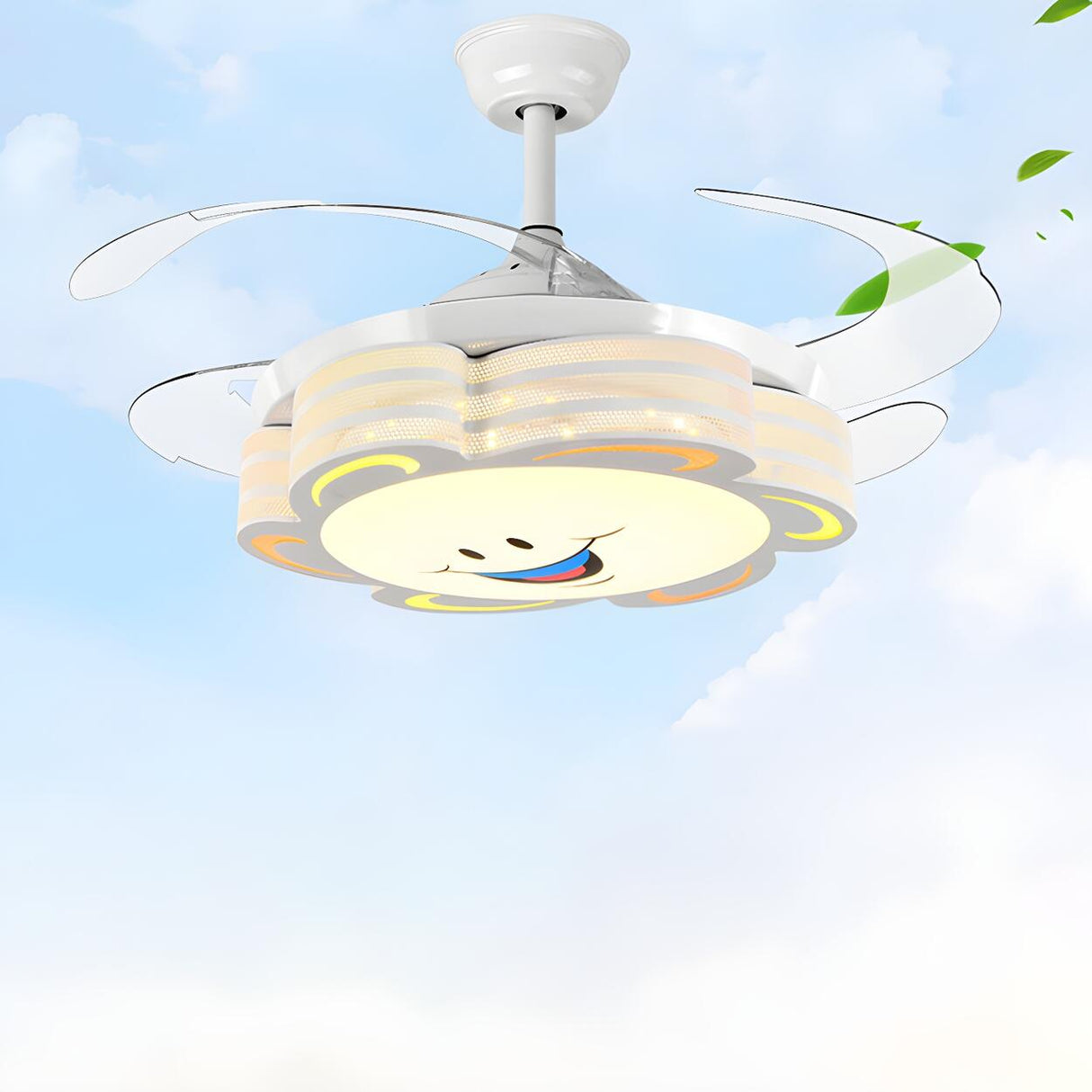 Kids Room Cartoon Smiling Flower Ceiling Fan with Light Image - 12