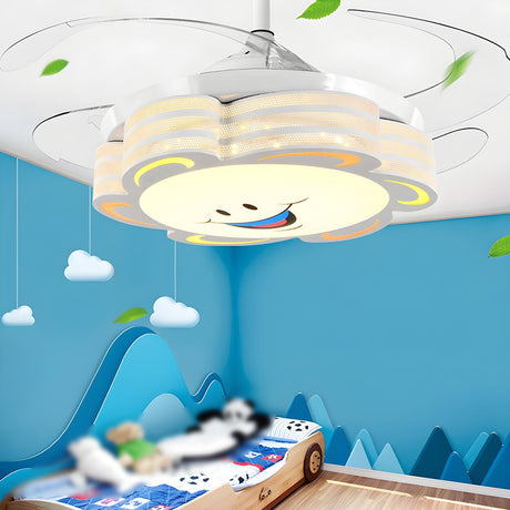 Kids Room Cartoon Smiling Flower Ceiling Fan with Light Image - 2