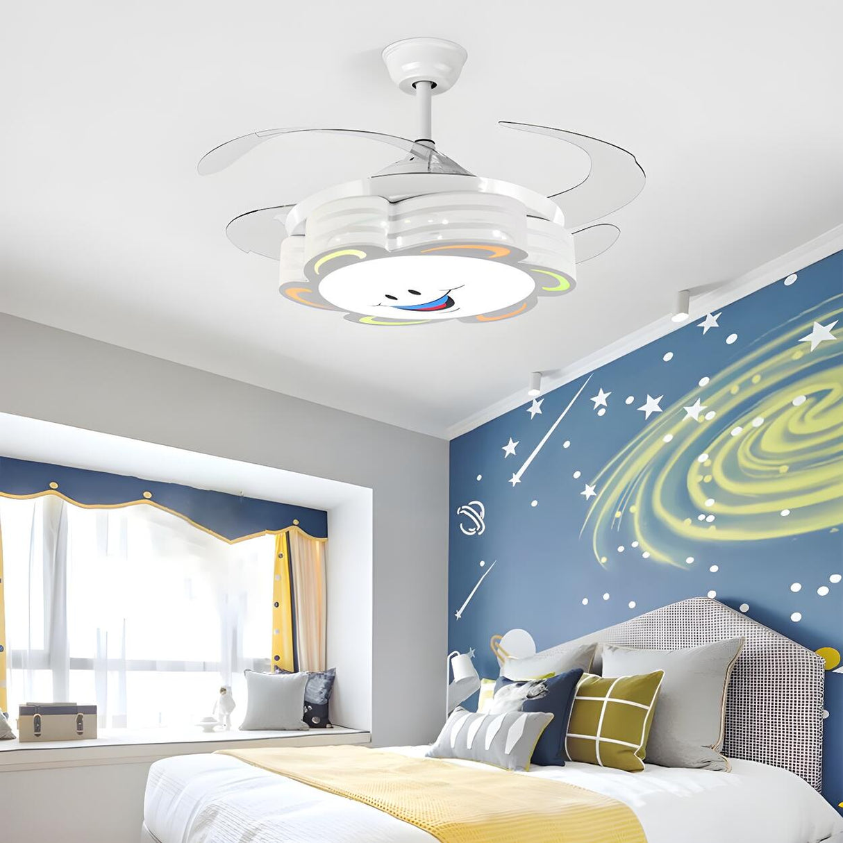 Kids Room Cartoon Smiling Flower Ceiling Fan with Light Image - 3