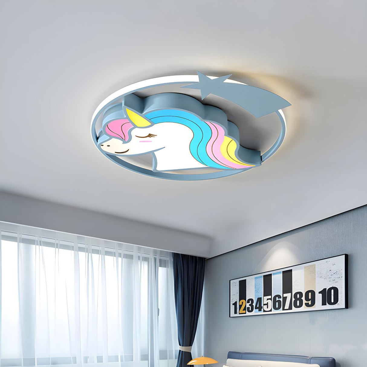 Kids Room Cartoon Unicorn LED Flush Mount Ceiling Light Image - 1