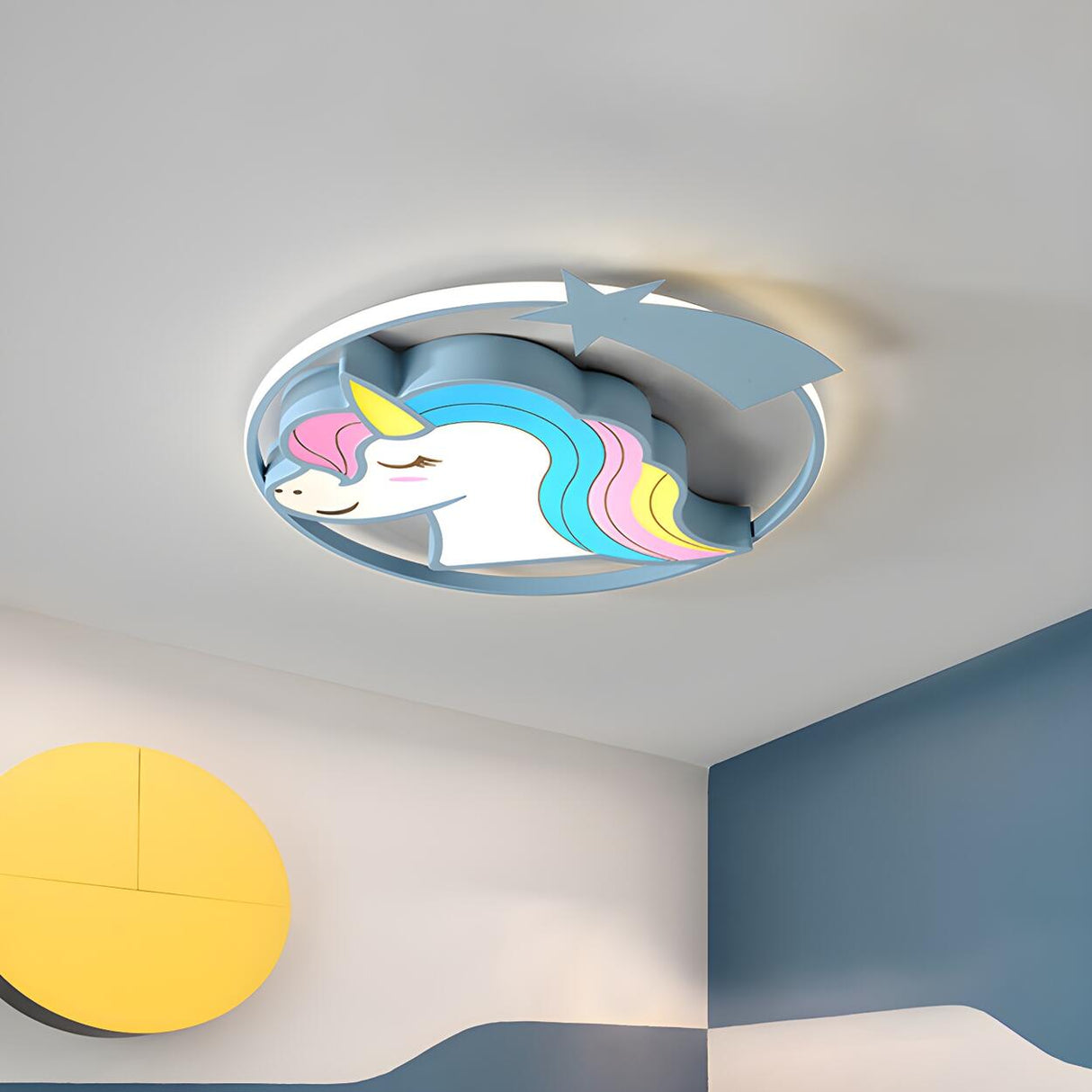 Kids Room Cartoon Unicorn LED Flush Mount Ceiling Light Image - 2