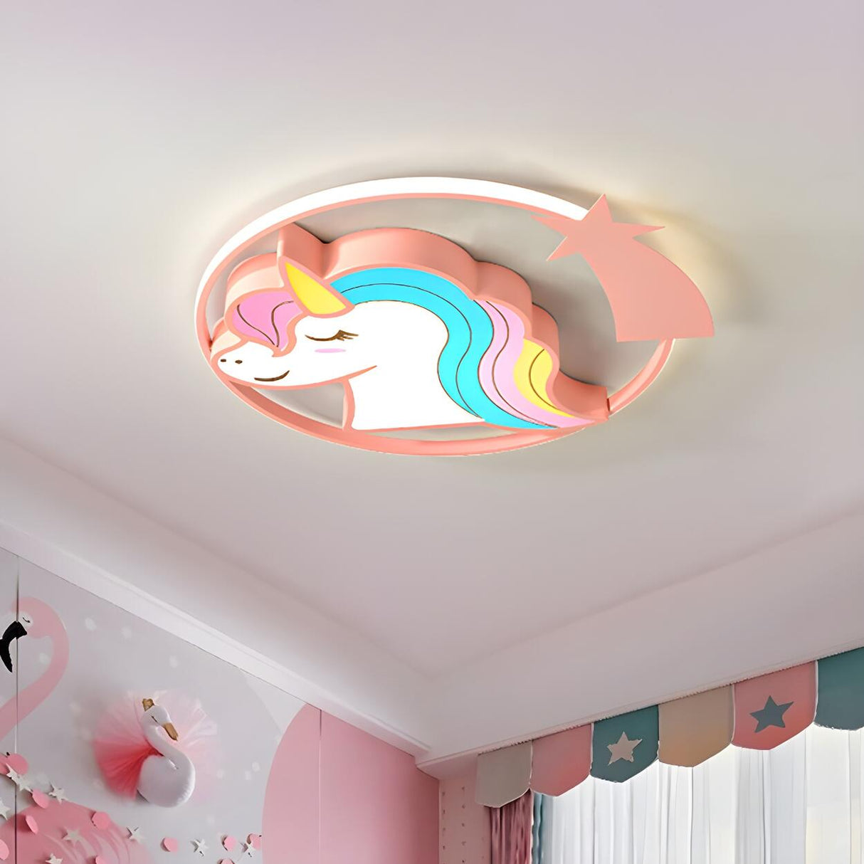 Kids Room Cartoon Unicorn LED Flush Mount Ceiling Light Image - 7