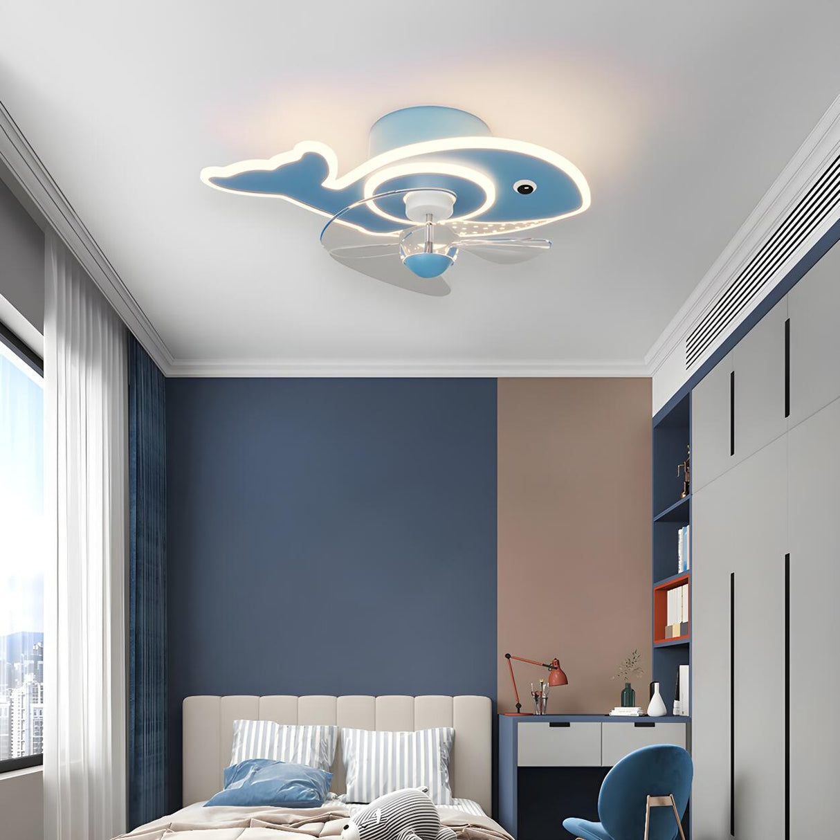 Kids Room Cartoon Whale Ceiling Fan with LED Light Image - 16