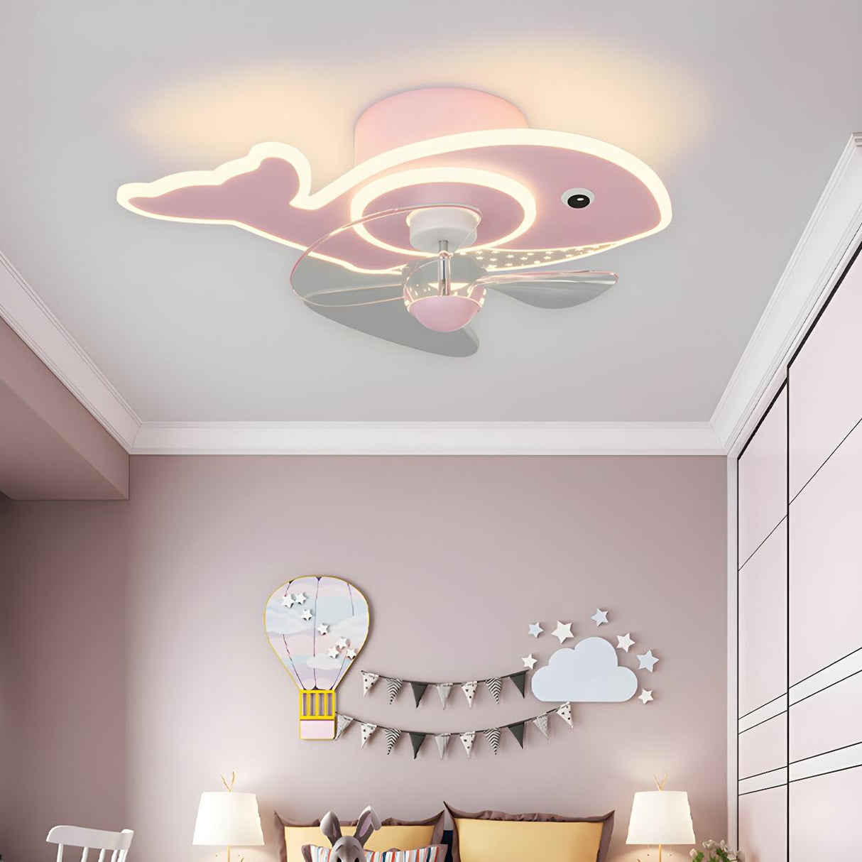 Kids Room Cartoon Whale Ceiling Fan with LED Light Image - 17