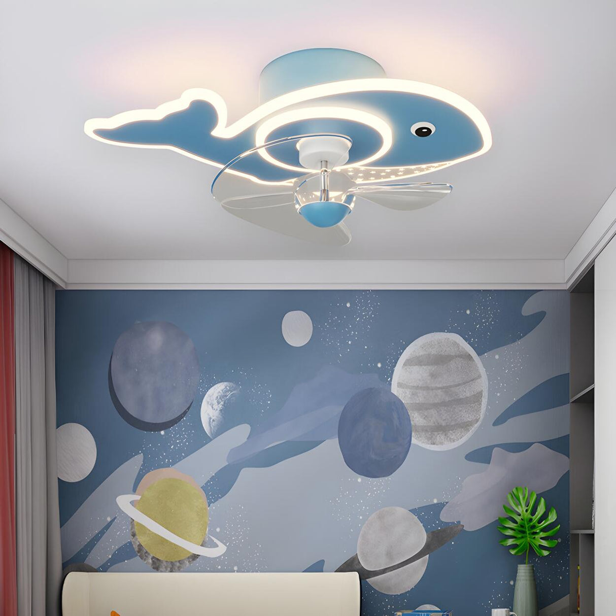 Kids Room Cartoon Whale Ceiling Fan with LED Light Image - 18