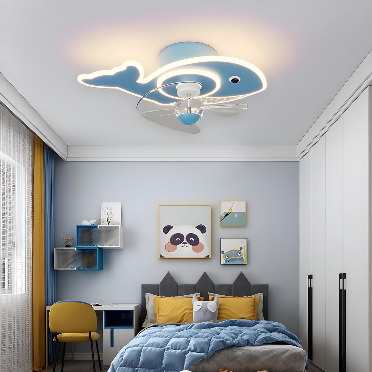 Kids Room Cartoon Whale Ceiling Fan with LED Light Image - 4