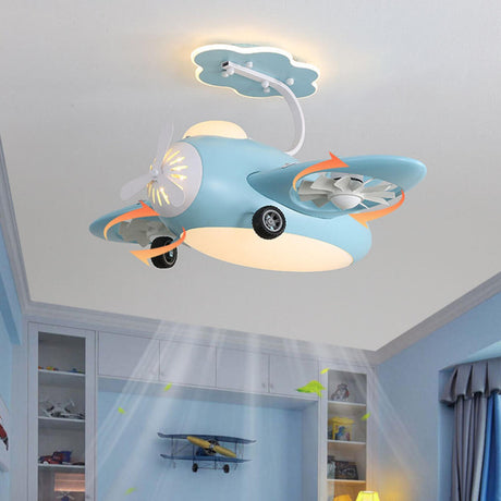 Kids Room Chic Cute Airplane LED Ceiling Fan Light Image - 1