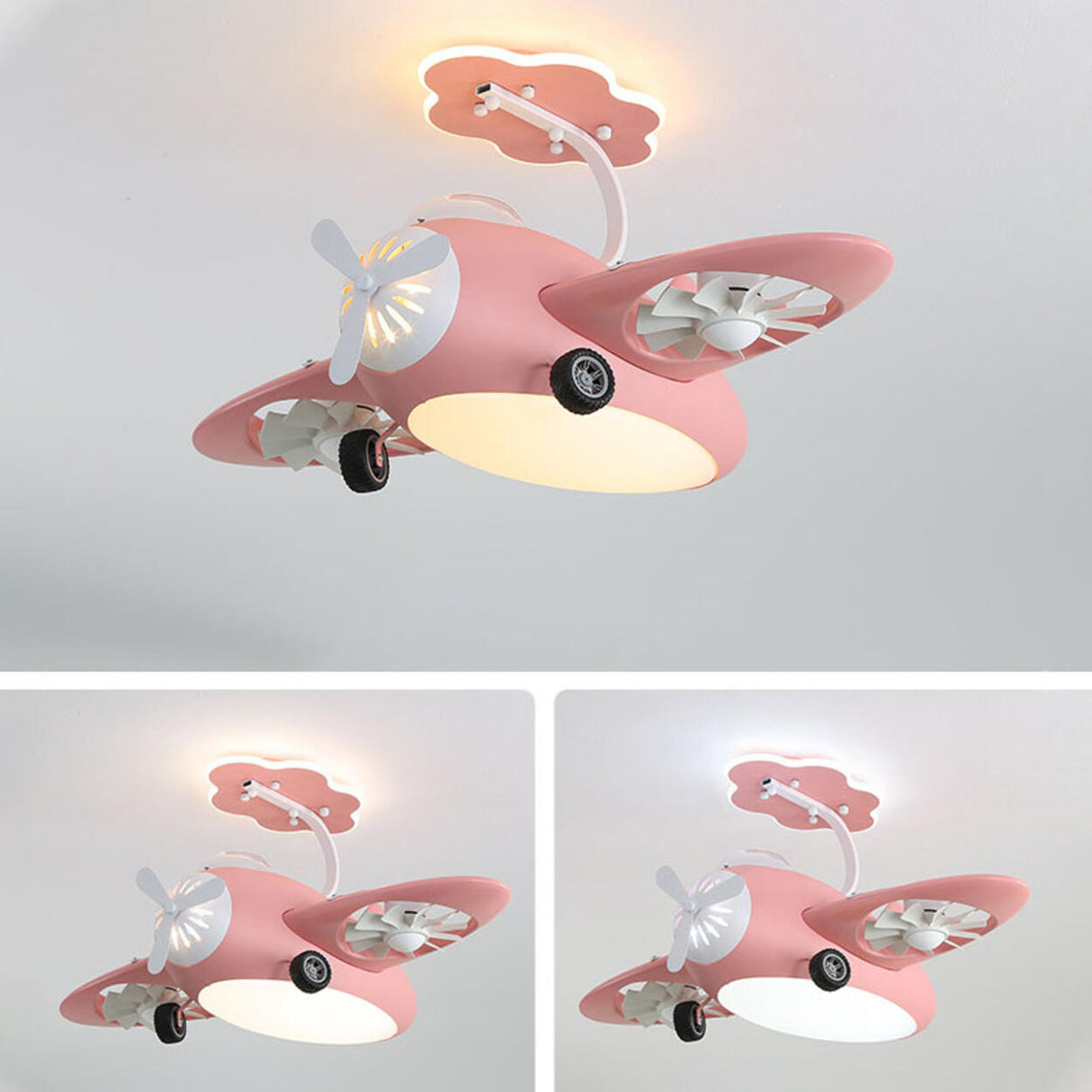 Kids Room Chic Cute Airplane LED Ceiling Fan Light Image - 10