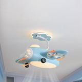 Kids Room Chic Cute Airplane LED Ceiling Fan Light Image - 16