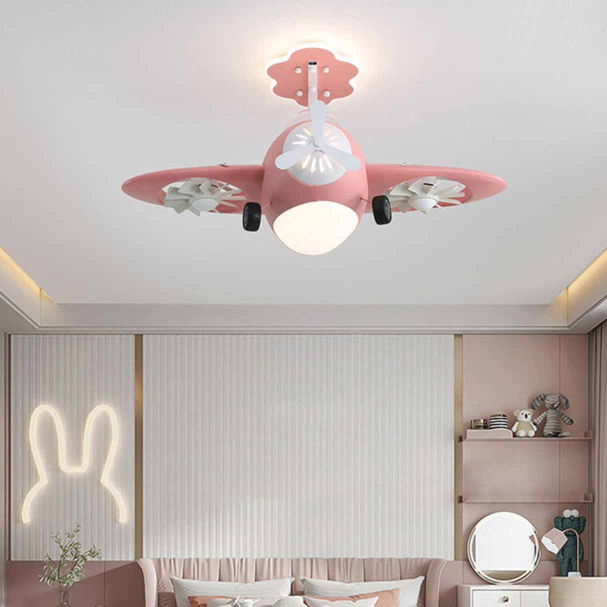 Kids Room Chic Cute Airplane LED Ceiling Fan Light Image - 20