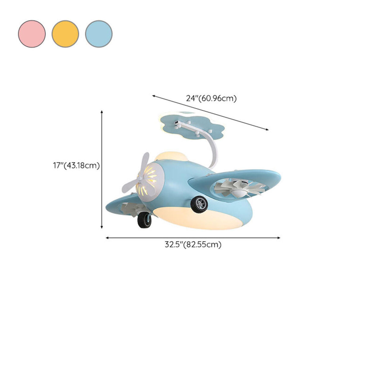 Kids Room Chic Cute Airplane LED Ceiling Fan Light 