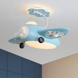 Kids Room Chic Cute Airplane LED Ceiling Fan Light Image - 3