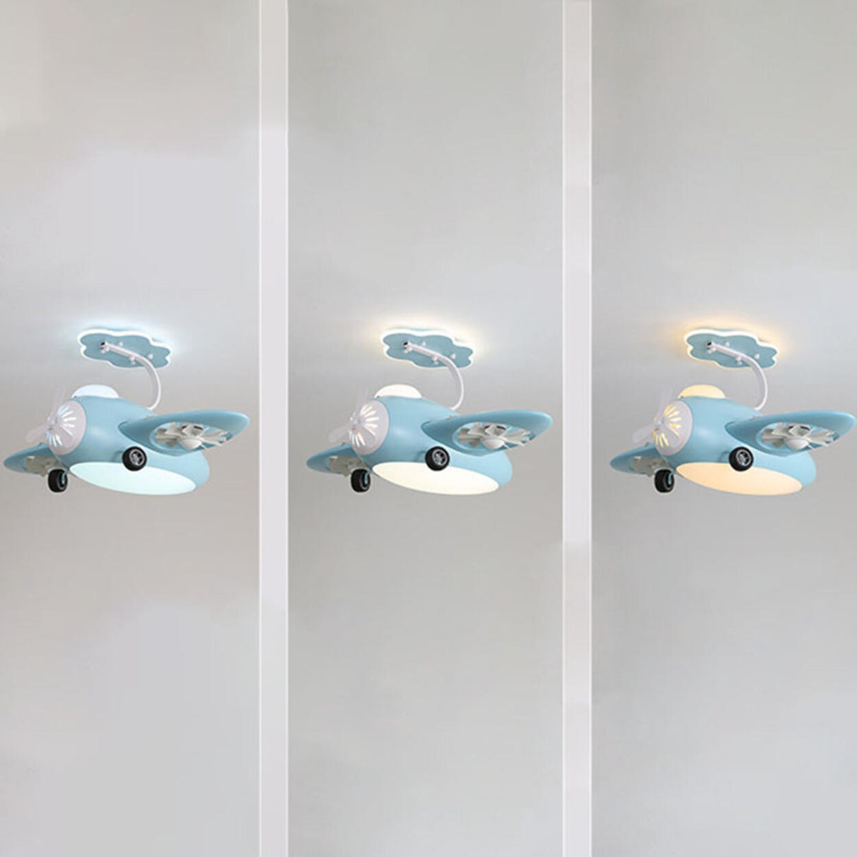 Kids Room Chic Cute Airplane LED Ceiling Fan Light Image - 7