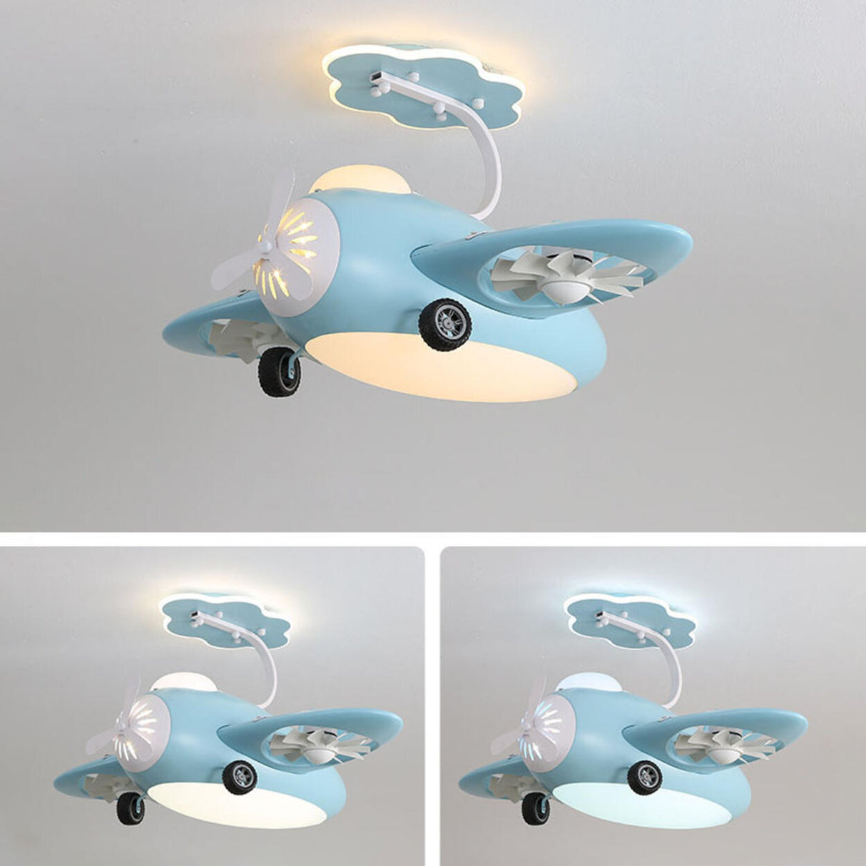 Kids Room Chic Cute Airplane LED Ceiling Fan Light Image - 9