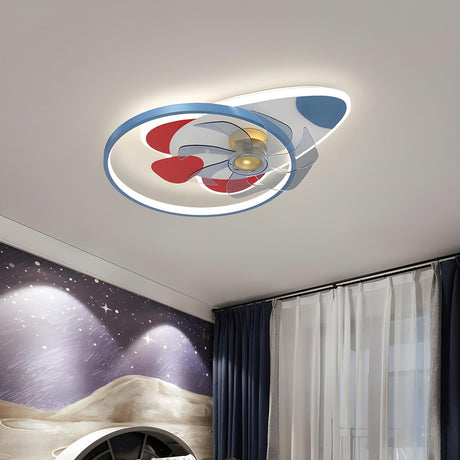 Kids Room Chic Rocket Flush Ceiling Fan with LED Light Image - 1