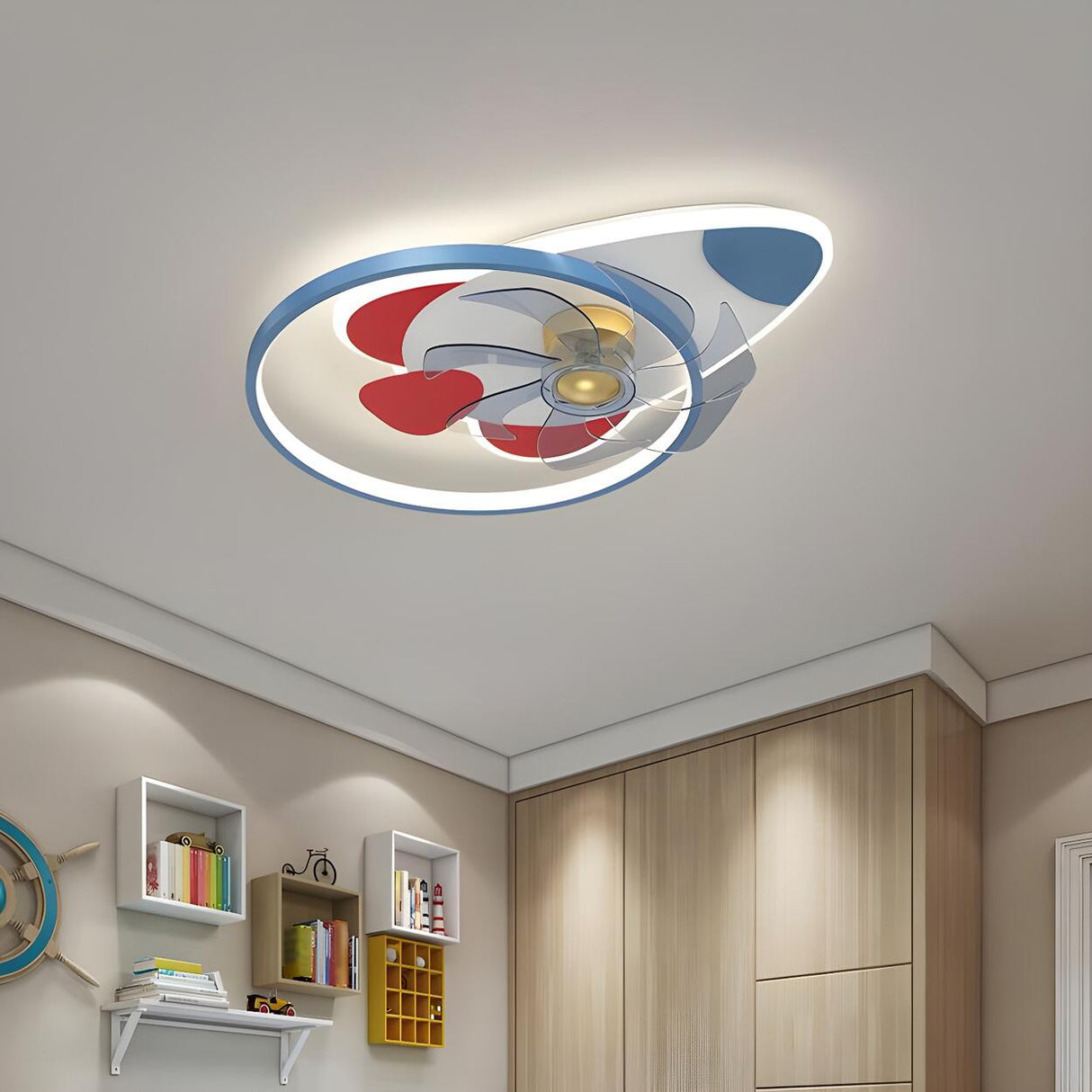 Kids Room Chic Rocket Flush Ceiling Fan with LED Light Image - 3