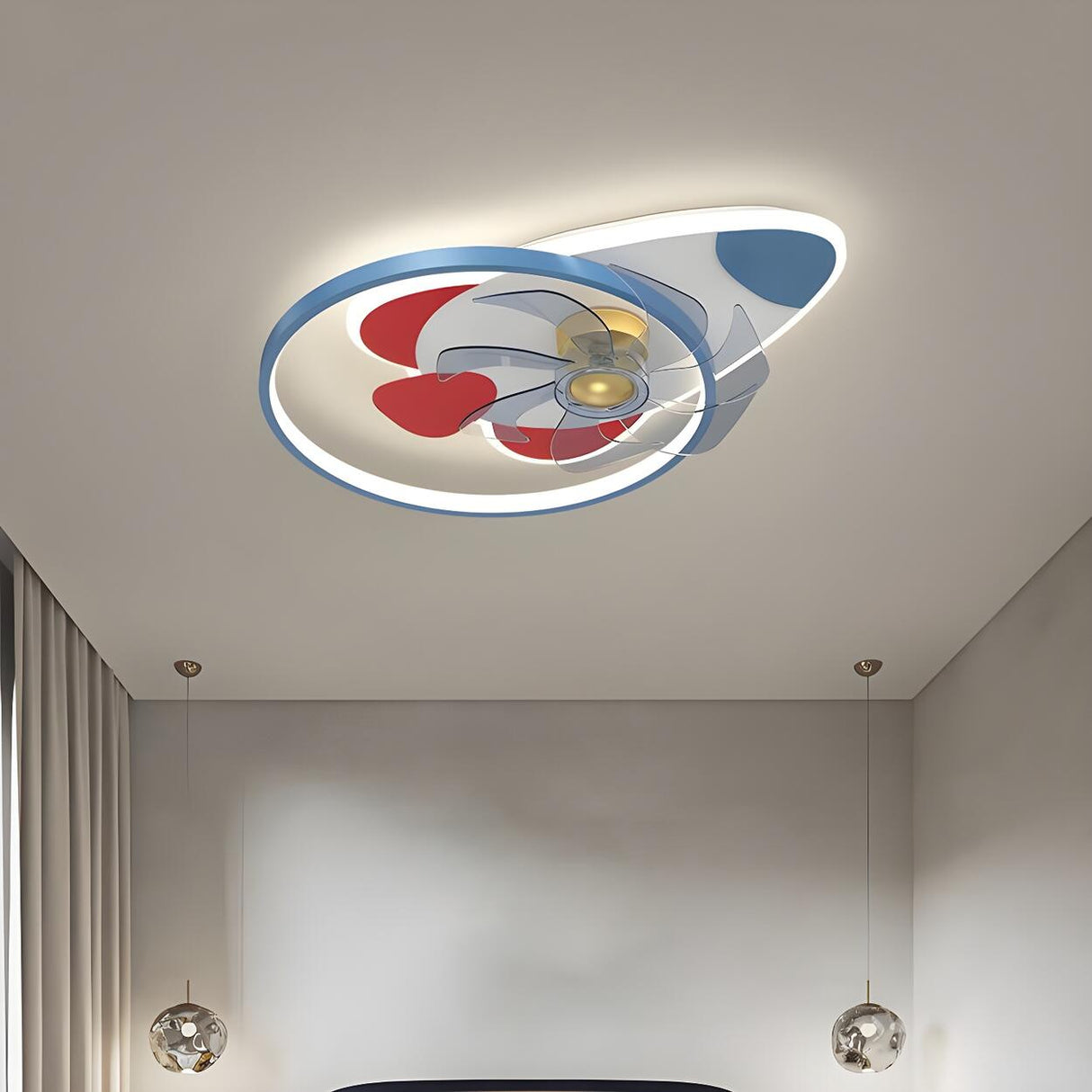 Kids Room Chic Rocket Flush Ceiling Fan with LED Light Image - 8