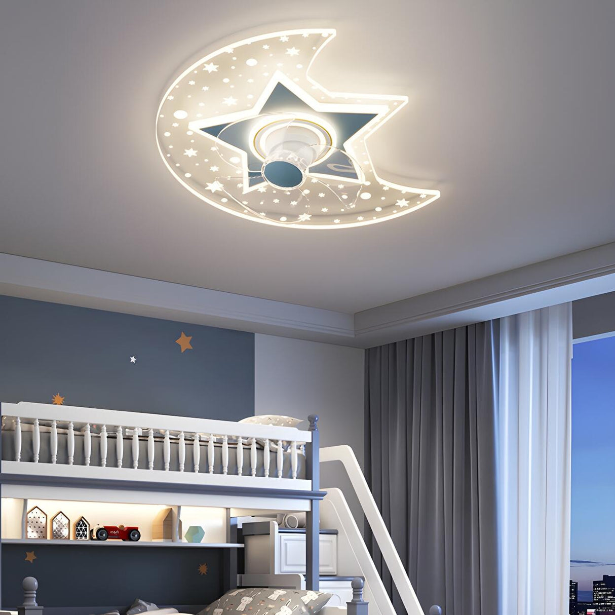 Kids Room Chic Star and Moon LED Ceiling Fan with Light Image - 11