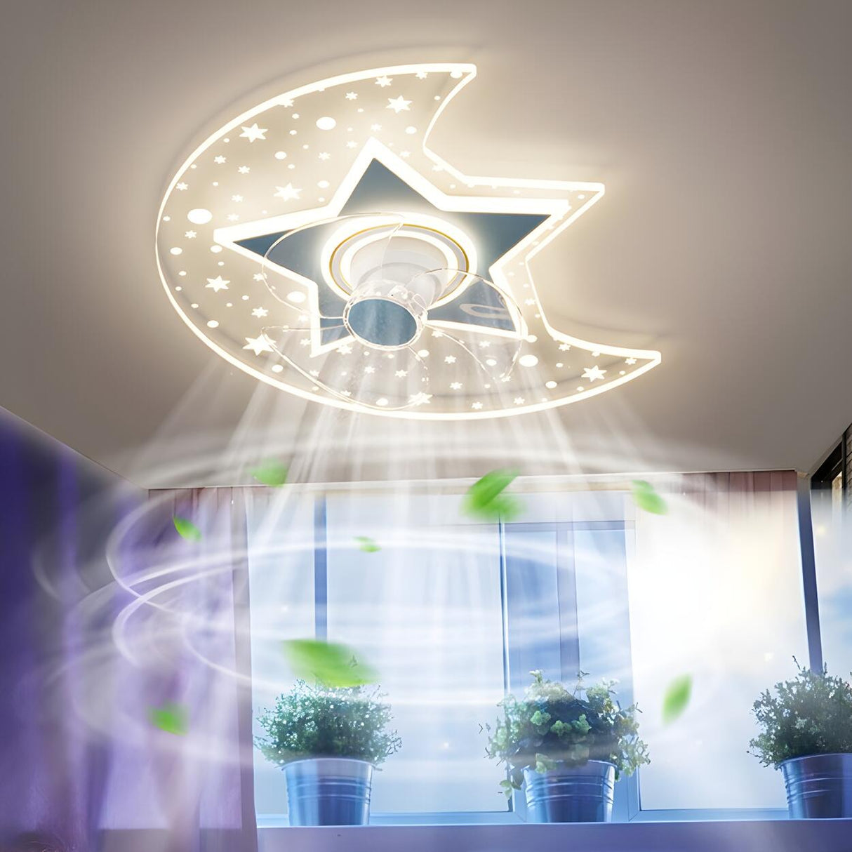 Kids Room Chic Star and Moon LED Ceiling Fan with Light Image - 14