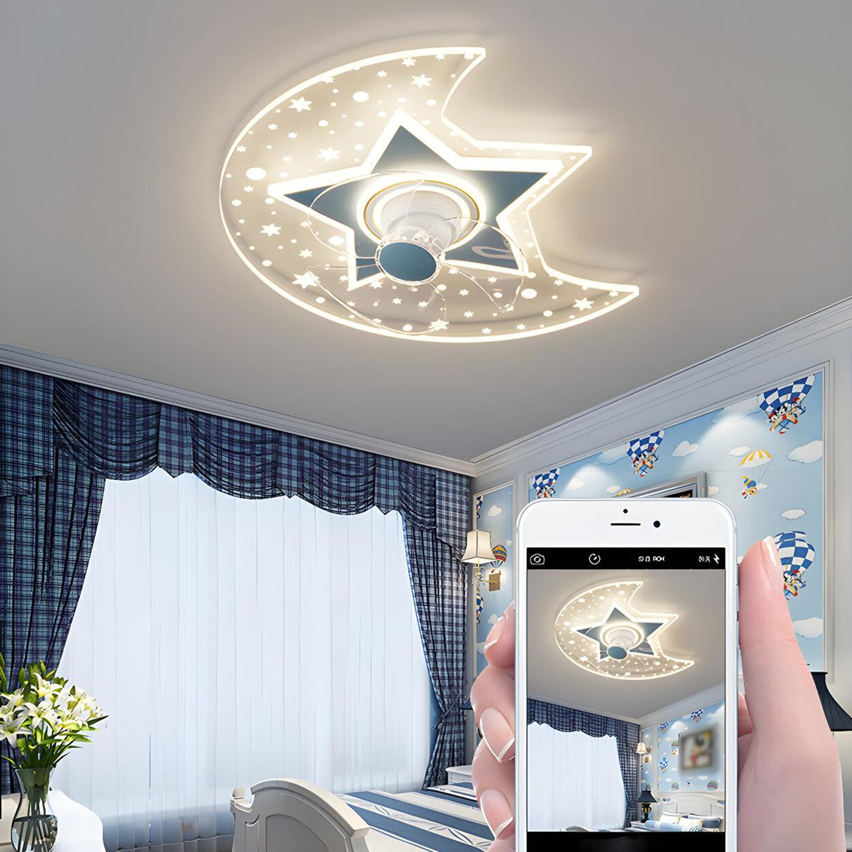 Kids Room Chic Star and Moon LED Ceiling Fan with Light Image - 15