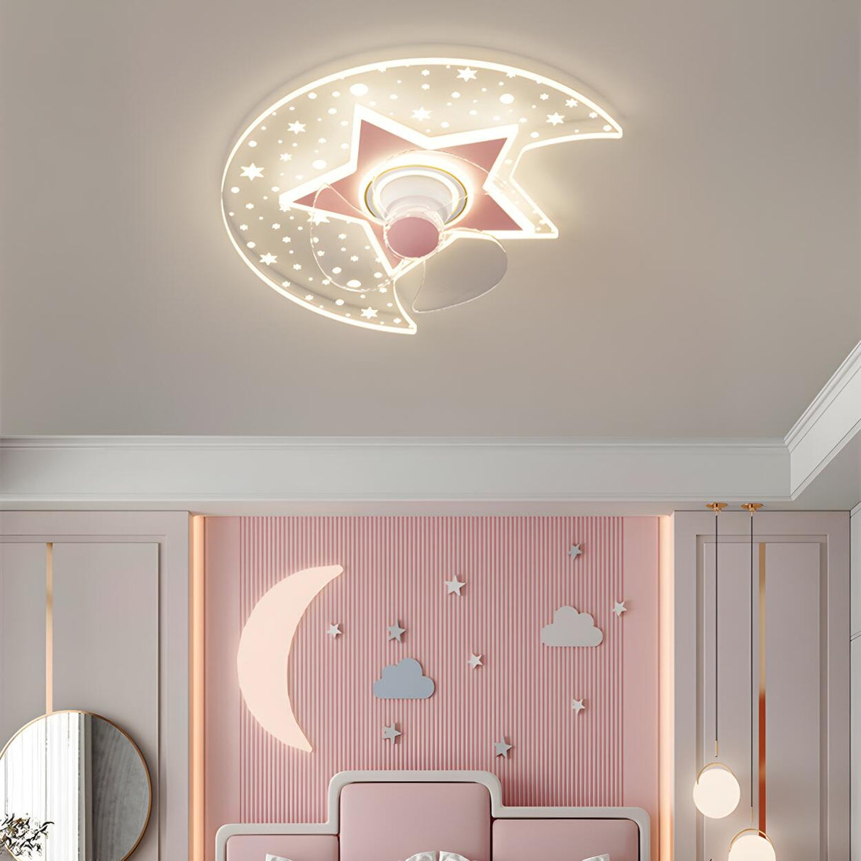 Kids Room Chic Star and Moon LED Ceiling Fan with Light Image - 3