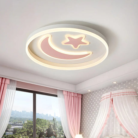 Kids Room Circle Moon Star Flush Mount Ceiling Light Image - 1