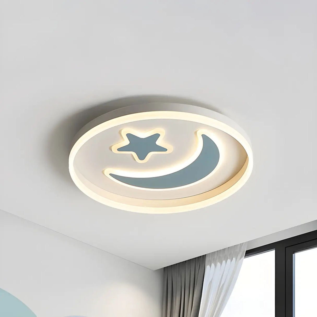 Kids Room Circle Moon Star Flush Mount Ceiling Light Image - 13