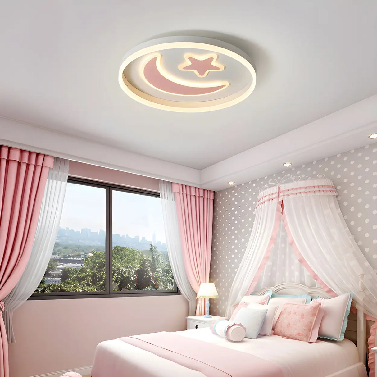 Kids Room Circle Moon Star Flush Mount Ceiling Light Image - 19