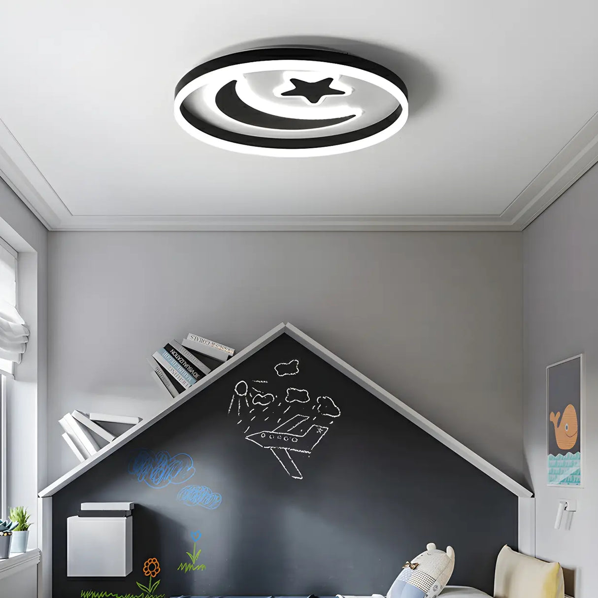 Kids Room Circle Moon Star Flush Mount Ceiling Light Image - 20