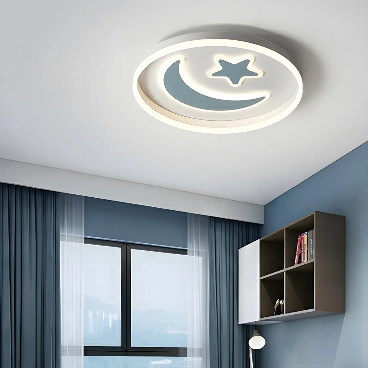 Kids Room Circle Moon Star Flush Mount Ceiling Light Image - 22