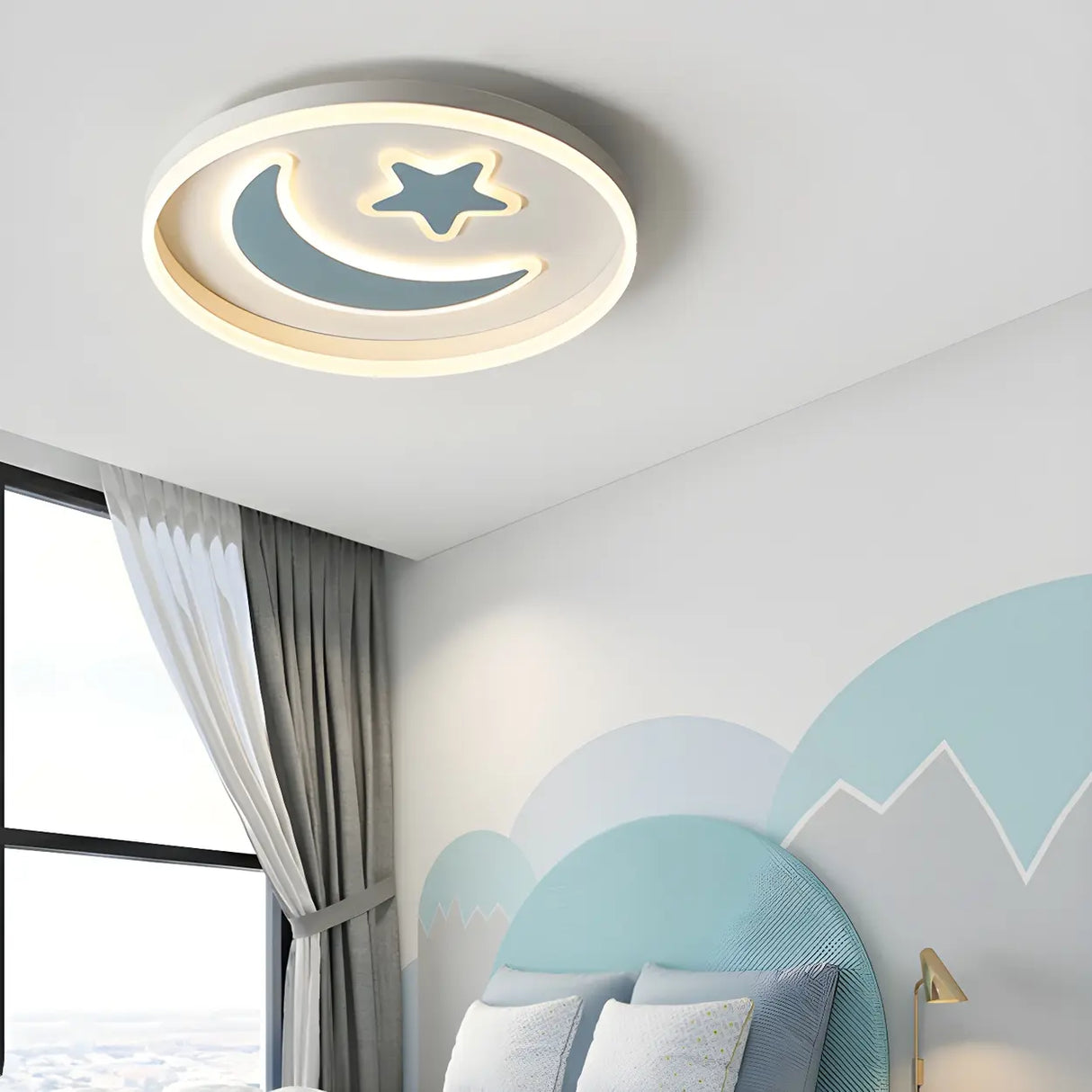 Kids Room Circle Moon Star Flush Mount Ceiling Light Image - 23