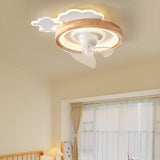 Kids Room Cloud Wood Flush Ceiling Fan with LED Light Image - 7