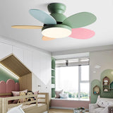 Kids Room Colorful 5 Wooden Blade Ceiling Fan Light Image - 1