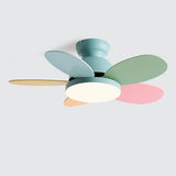 Kids Room Colorful 5 Wooden Blade Ceiling Fan Light Image - 14