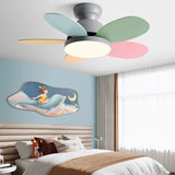 Kids Room Colorful 5 Wooden Blade Ceiling Fan Light Image - 4